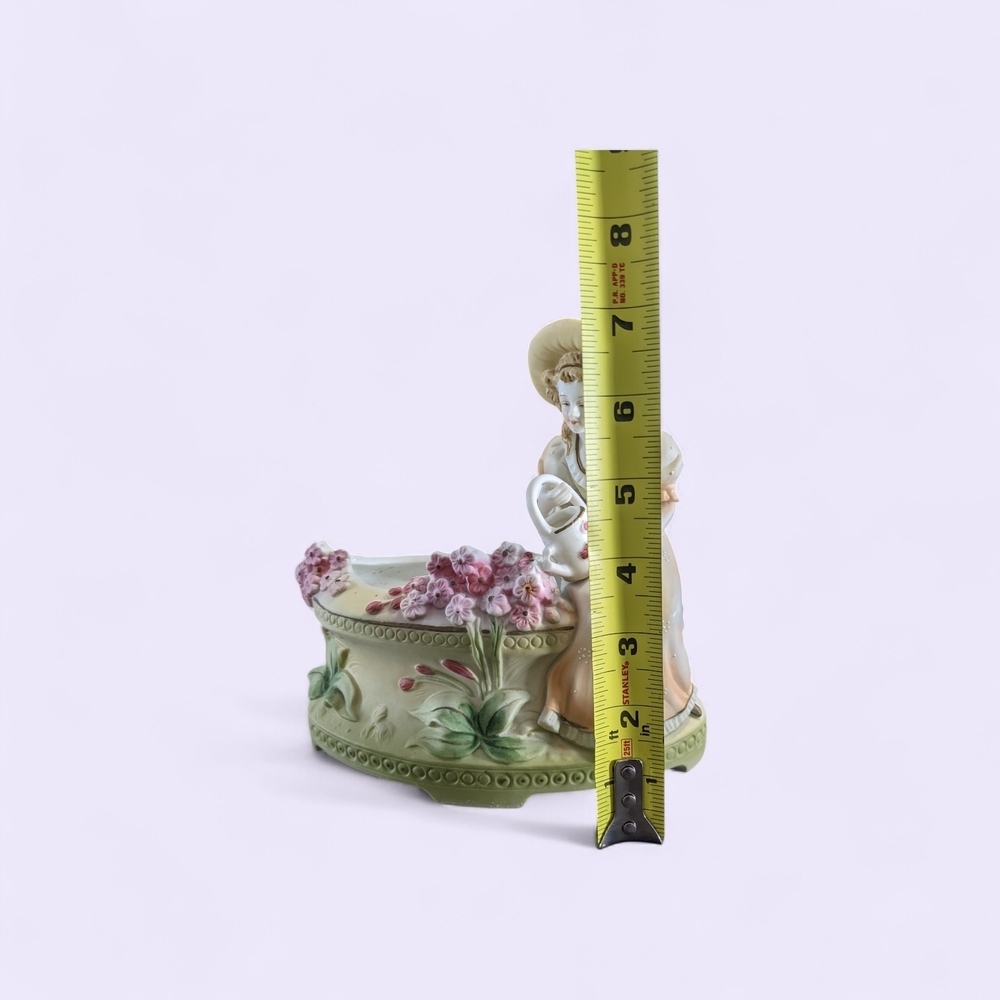 Vintage Charming Paulux Bisque Figurine Planter with Flowers: Occupied Japan - Picture 7 of 8